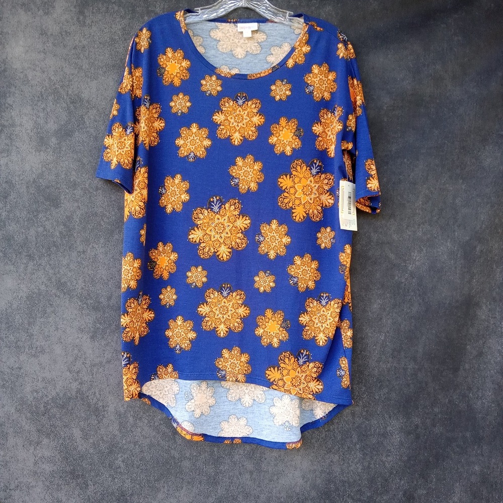 LuLaRoe NEW Women's XXS Irma Tunic Top Blue Orange Floral Hi Low Round Hem‎